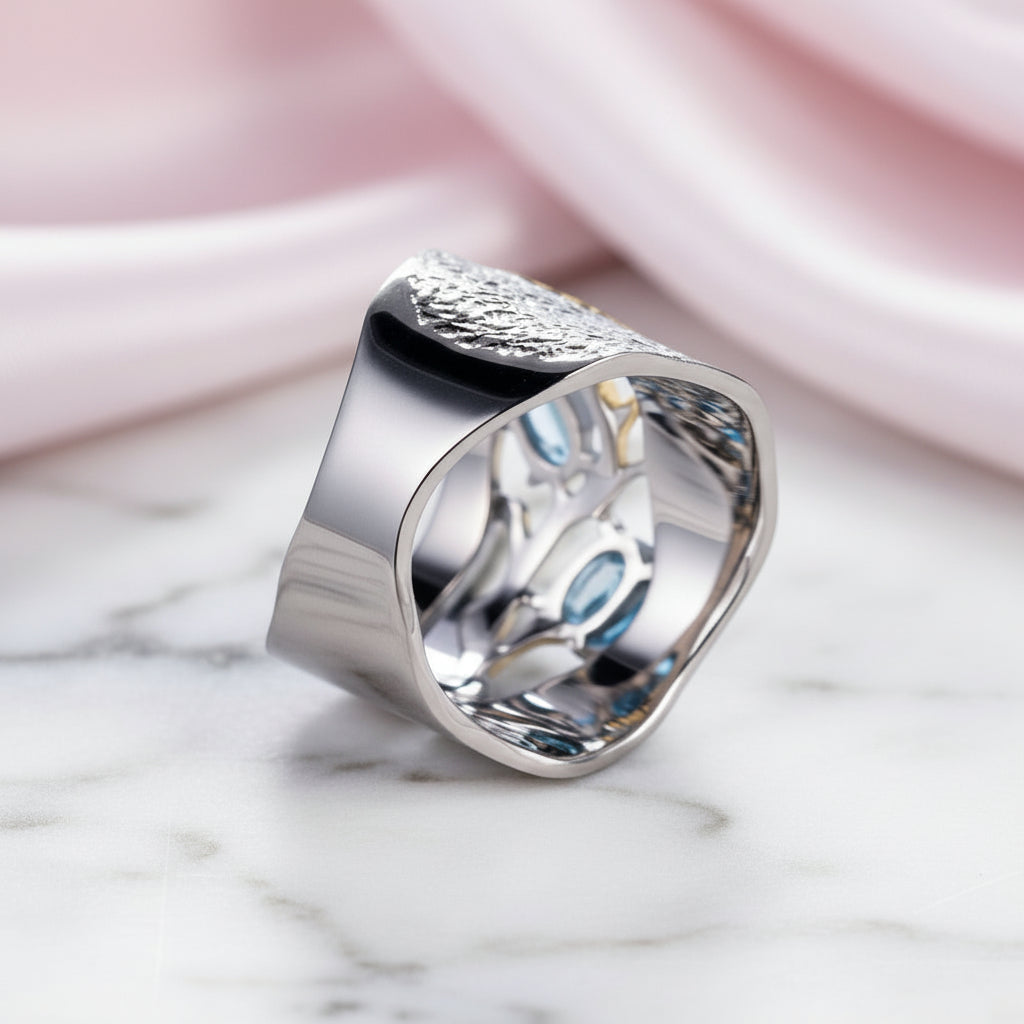 London Blue Topaz Gemstone Ring-Black Diamonds New York