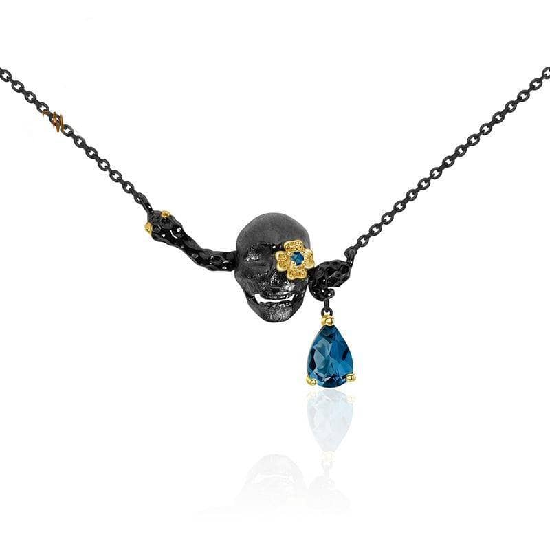 Natural London Blue Topaz Skull Pendant Necklace CAN NOT BE FOUND-Black Diamonds New York