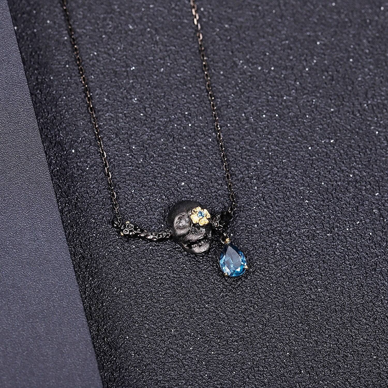 Natural London Blue Topaz Skull Pendant Necklace CAN NOT BE FOUND-Black Diamonds New York