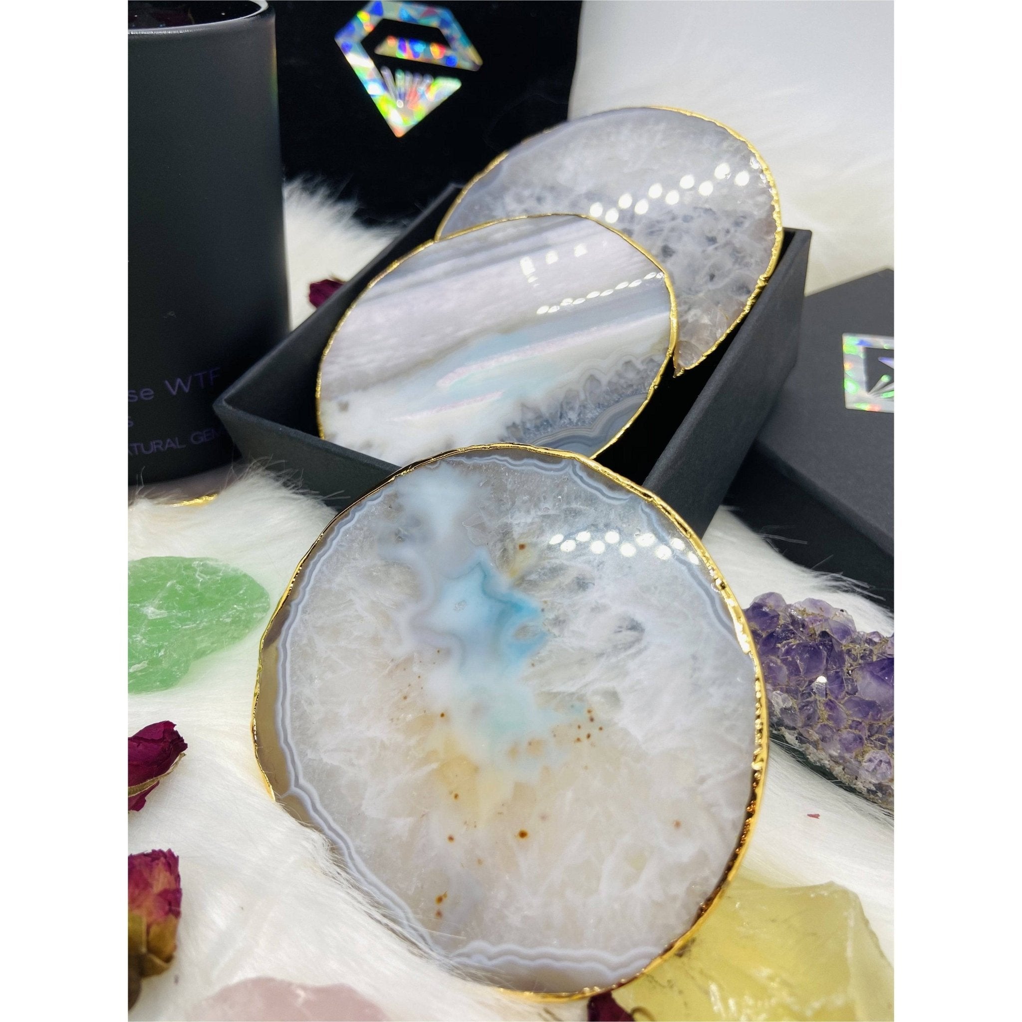 Natural Milky Quartz Luxury Agate Round Coasters - Black Diamond Options New York-Black Diamonds New York