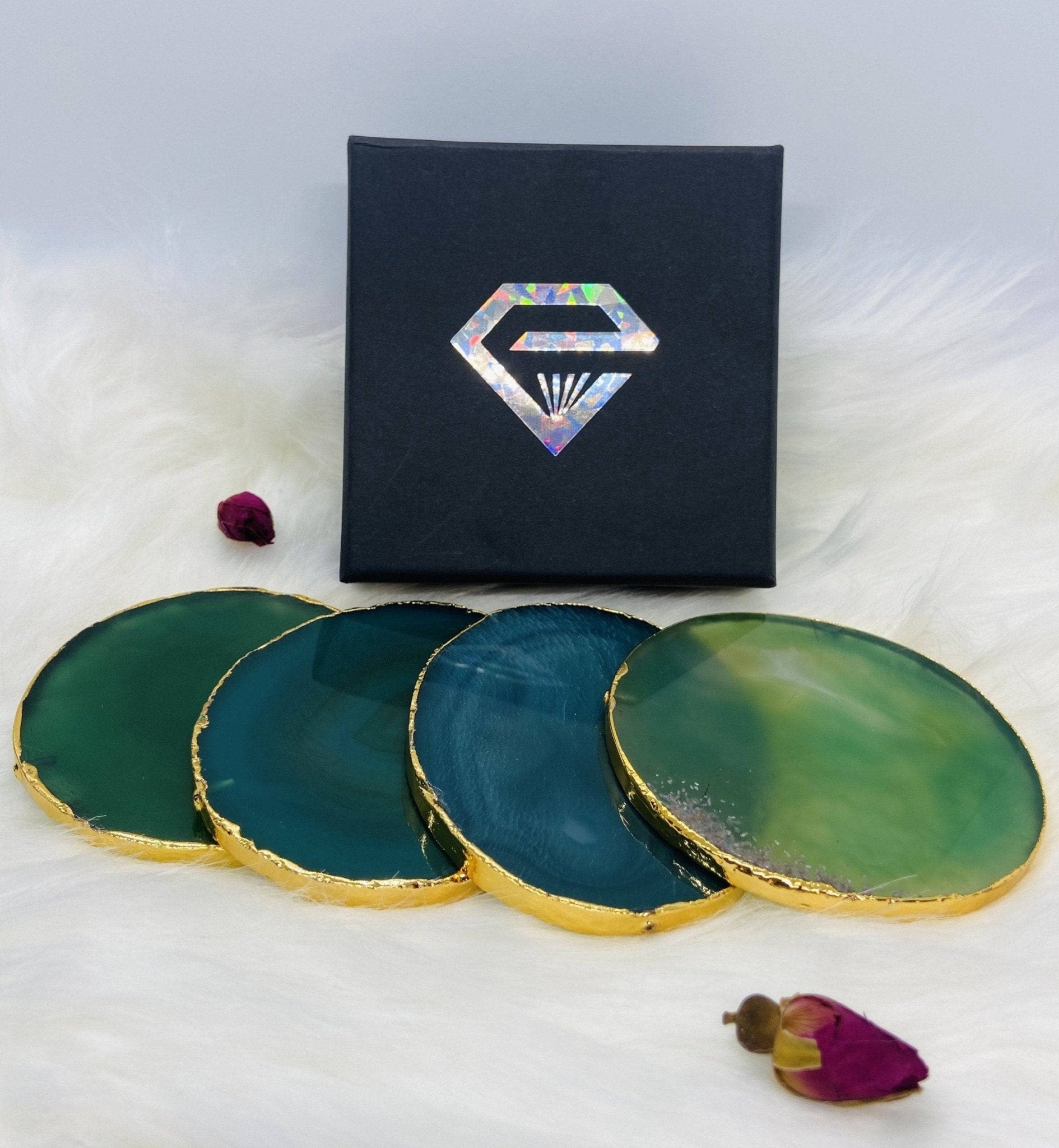 Natural Mtorolite Luxury Quartz Agate Round Coasters - Black Diamond Options New York-Black Diamonds New York