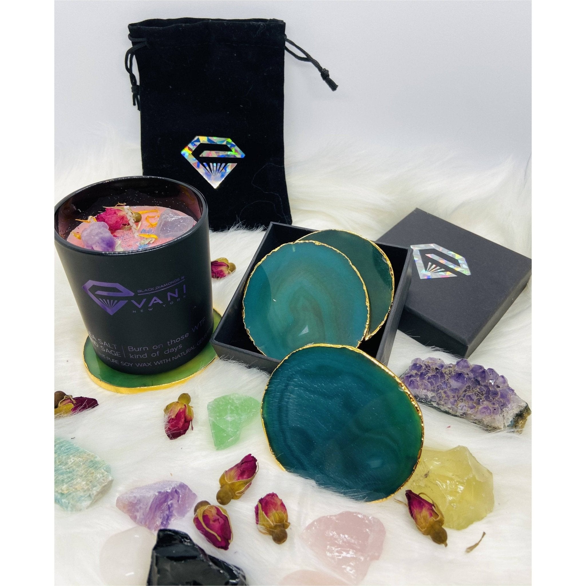 Natural Mtorolite Luxury Quartz Agate Round Coasters - Black Diamond Options New York-Black Diamonds New York