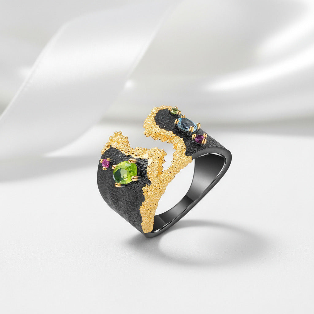 Multicolor Gemstones Ring-Black Diamonds New York