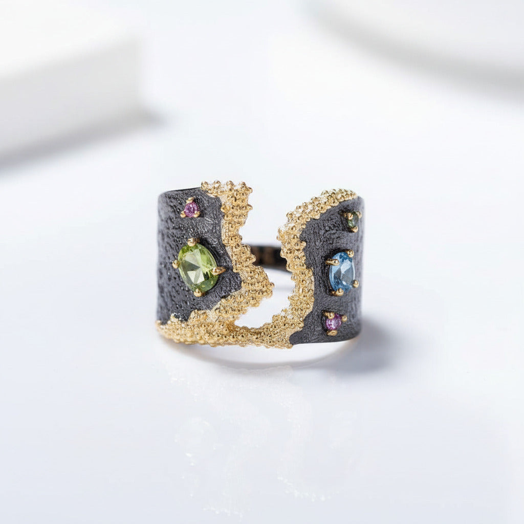 Multicolor Gemstones Ring-Black Diamonds New York