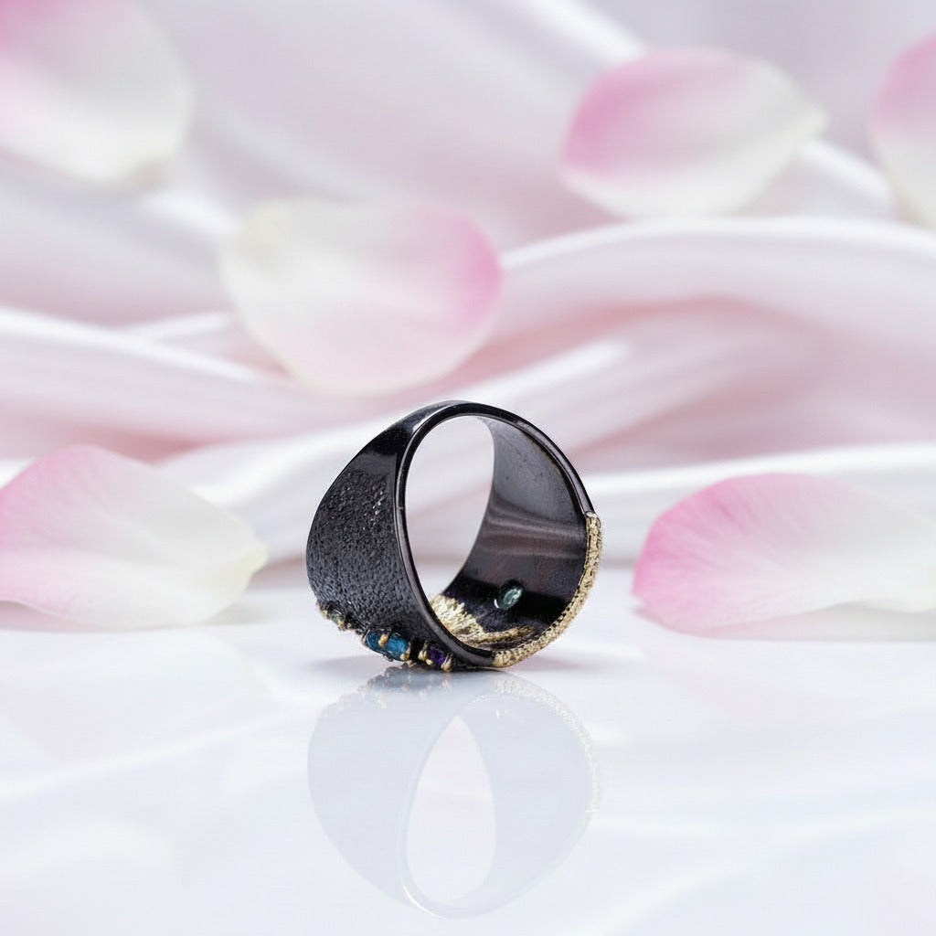 Multicolor Gemstones Ring-Black Diamonds New York