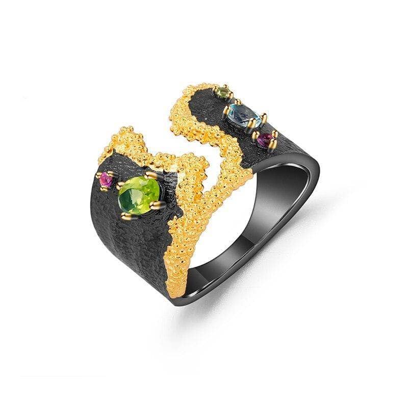 Natural Multicolor Gemstones Ring-Black Diamonds New York