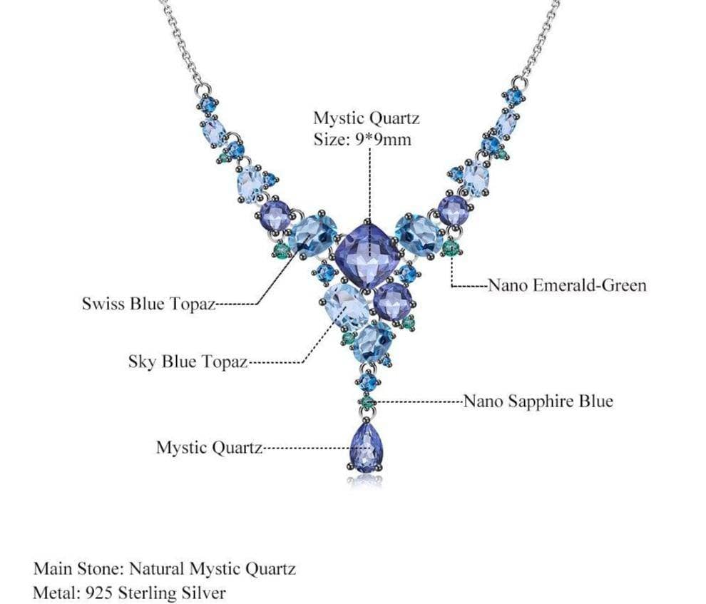 Natural Mystic Quartz Topaz Handmade Modern Irregular Necklace-Black Diamonds New York
