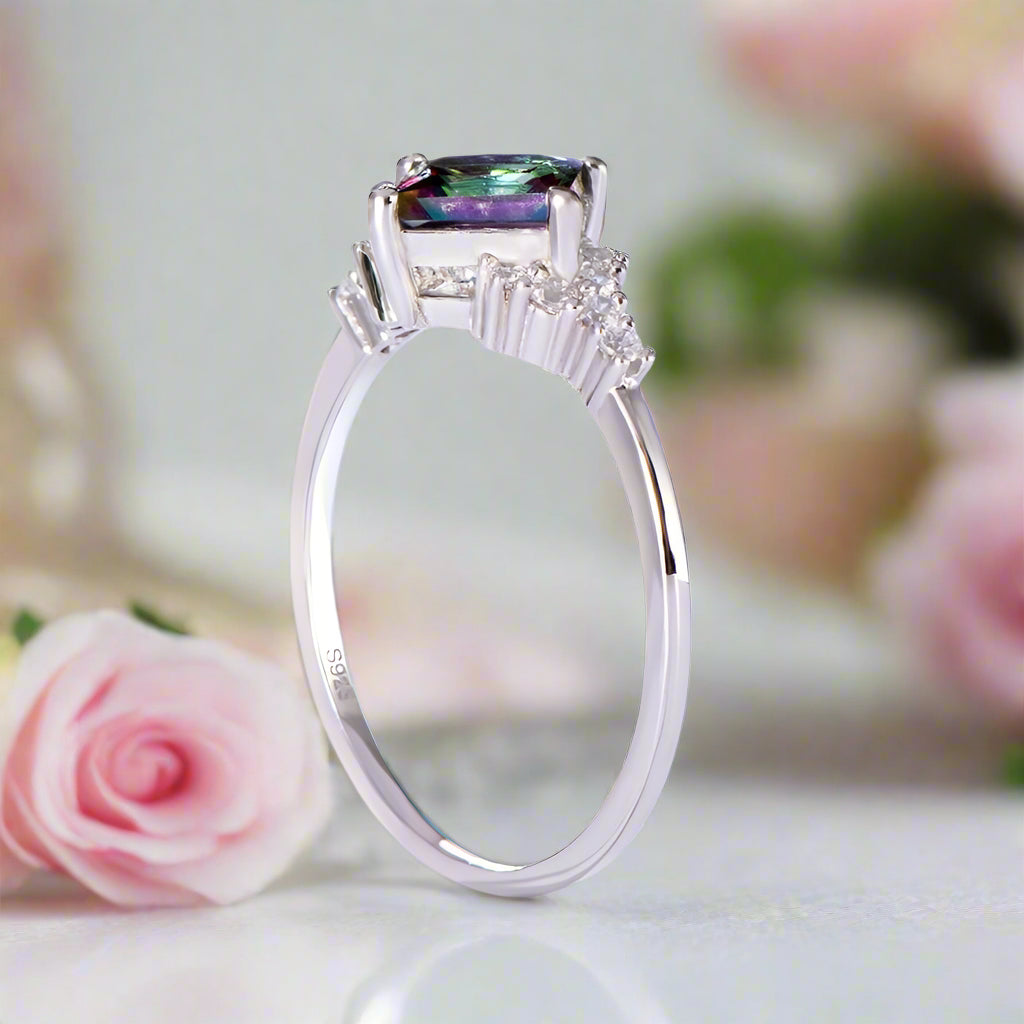 Natural Mystic Topaz Gemstone Engagement Ring-Black Diamonds New York