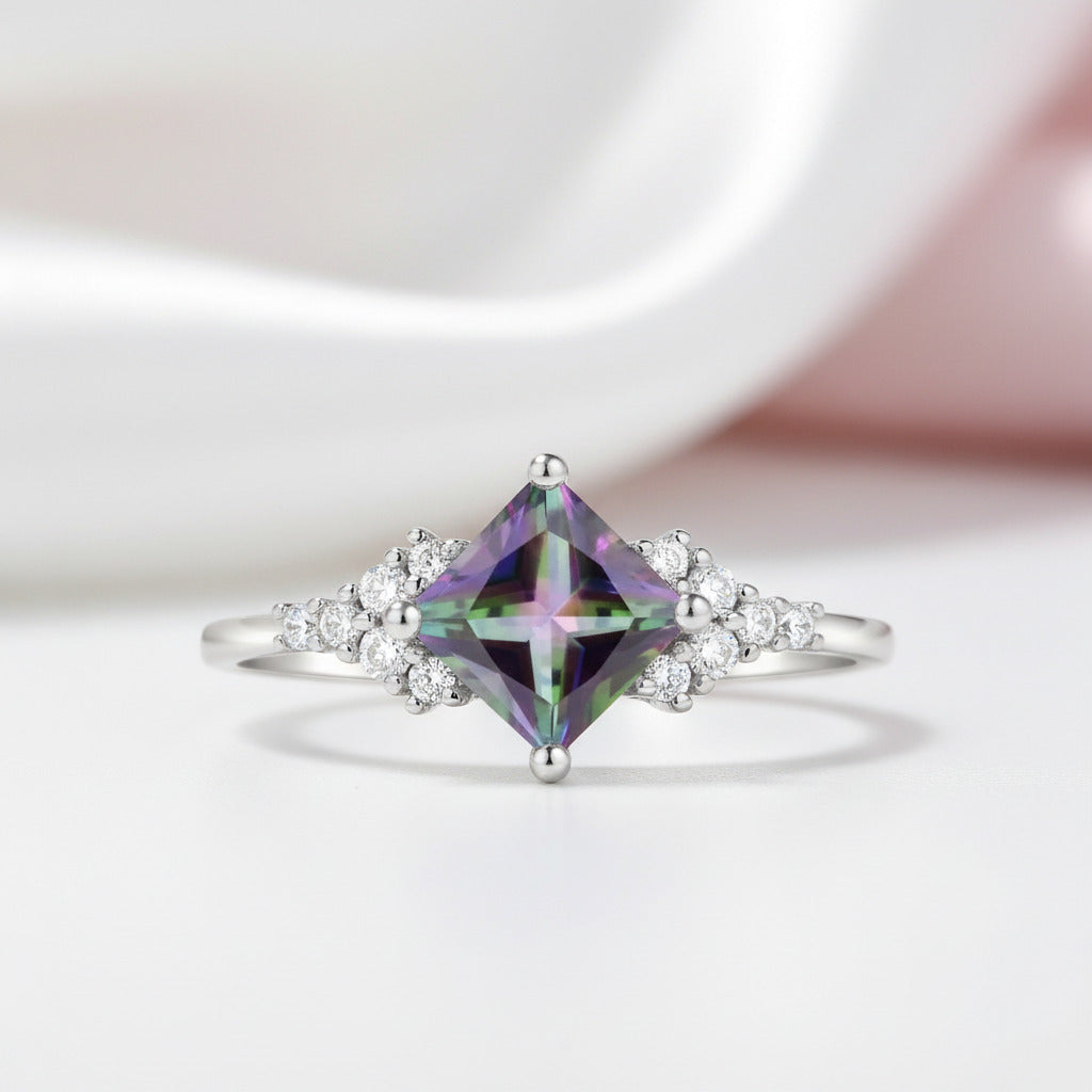 Mystic Topaz Gemstone Engagement Ring-Black Diamonds New York