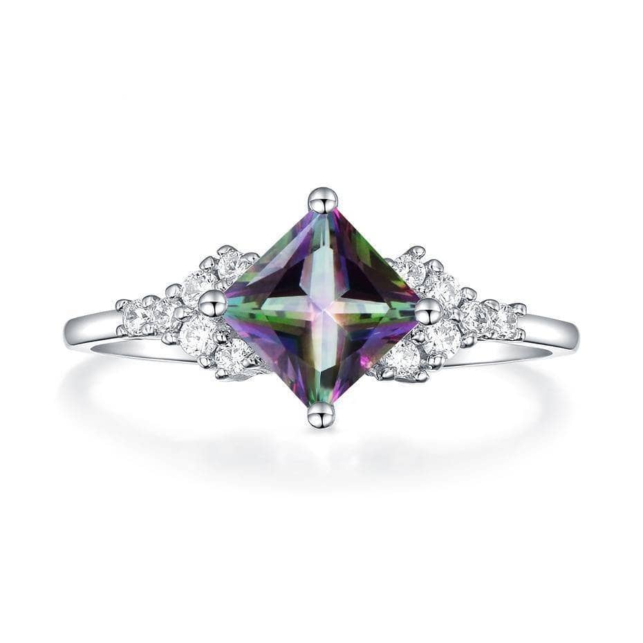 Natural Mystic Topaz Gemstone Engagement Ring-Black Diamonds New York