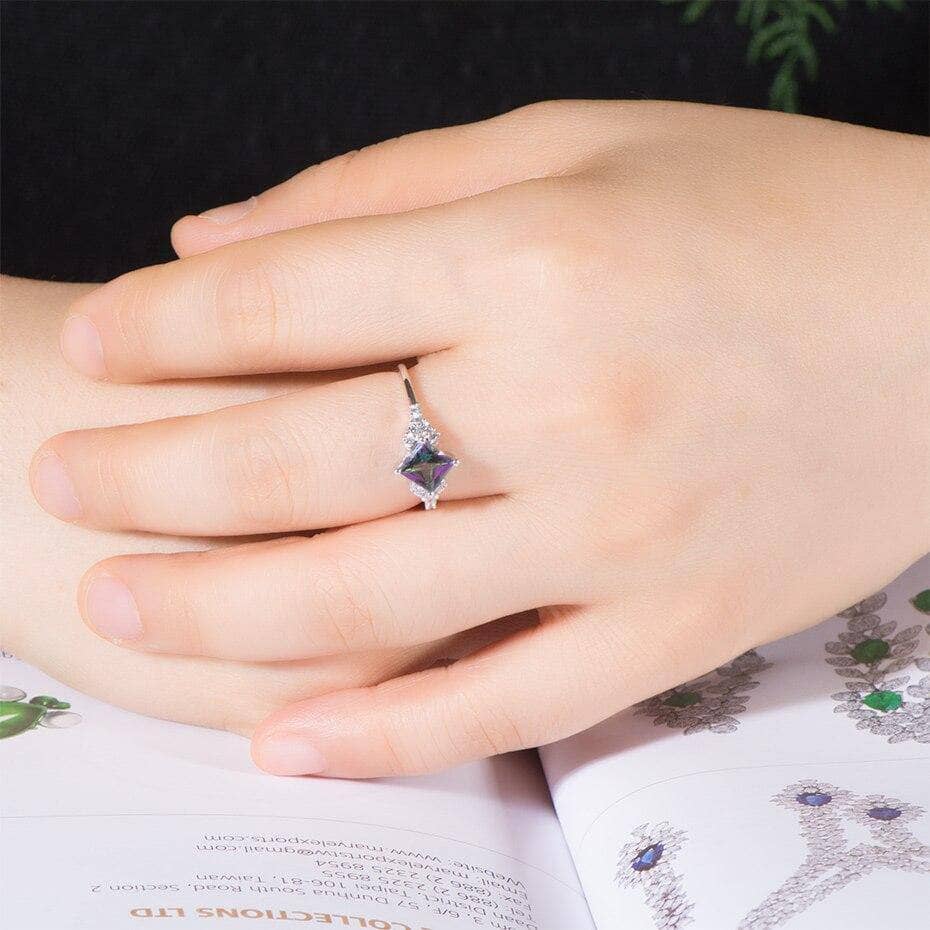 Natural Mystic Topaz Gemstone Engagement Ring - Black Diamonds New York