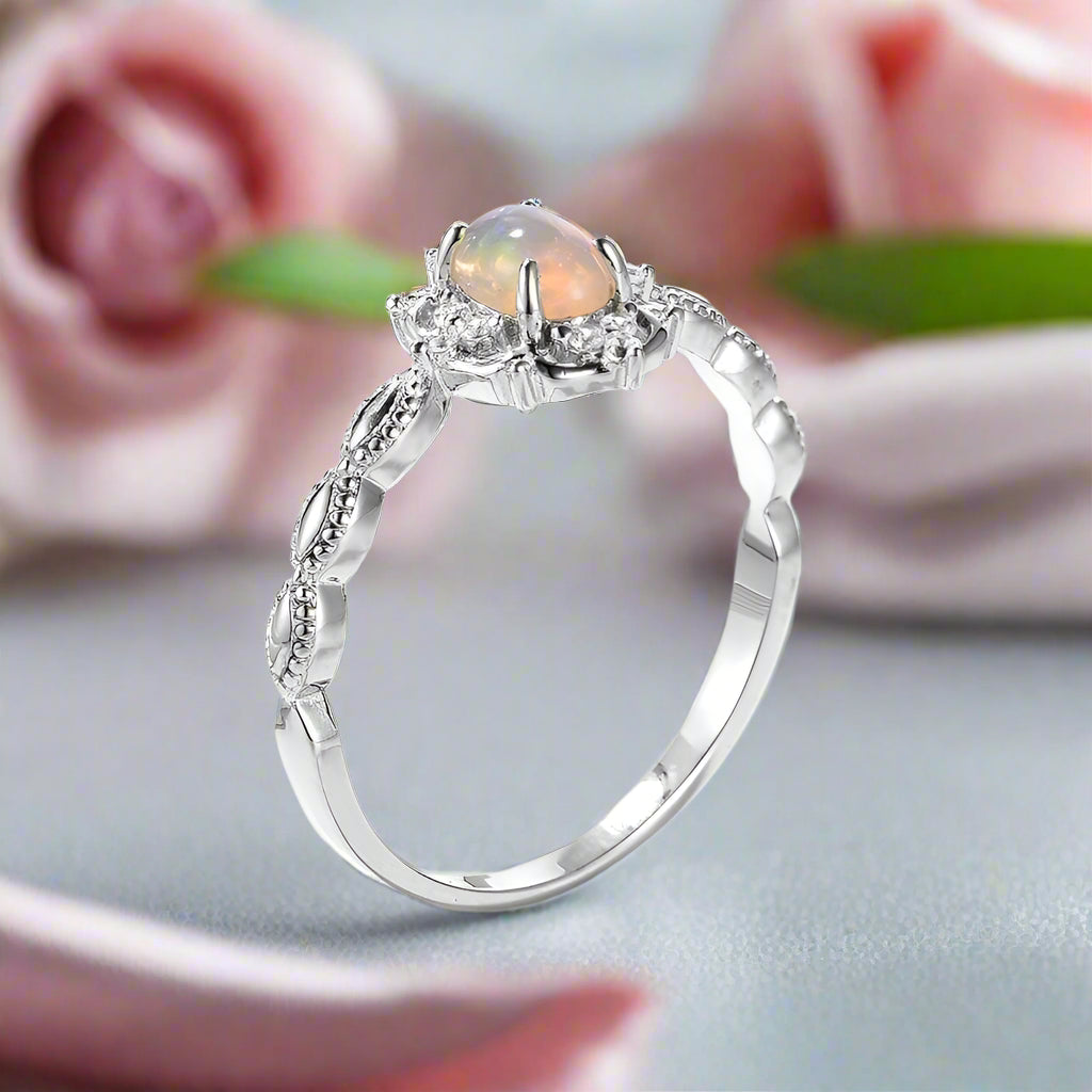 Natural Opal Gemstone Ring-Black Diamonds New York