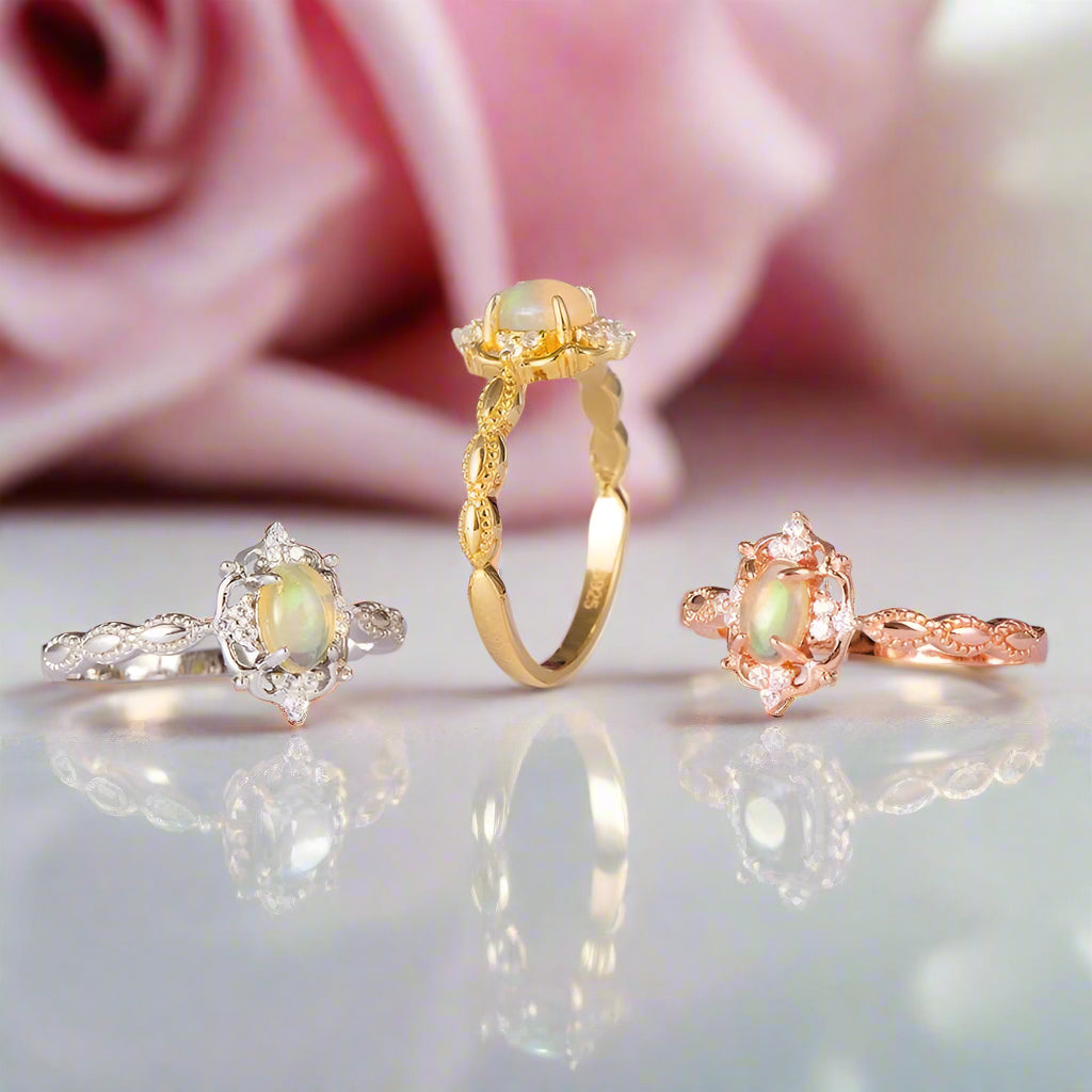 Natural Opal Gemstone Ring-Black Diamonds New York