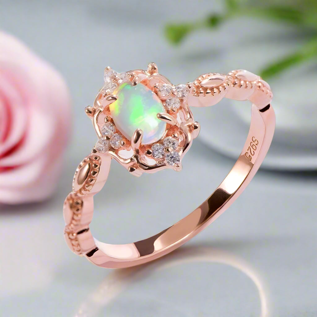 Natural Opal Gemstone Ring-Black Diamonds New York