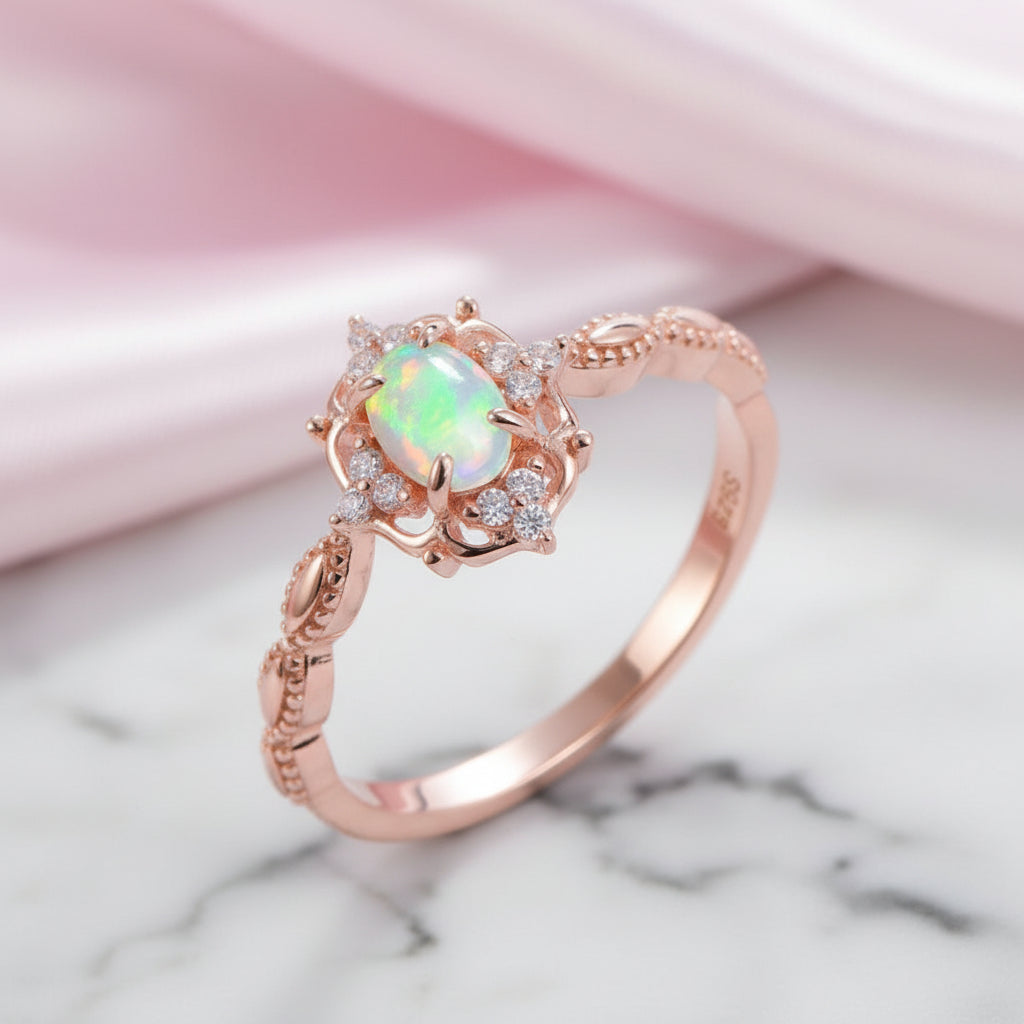 Opal Gemstone Ring-Black Diamonds New York