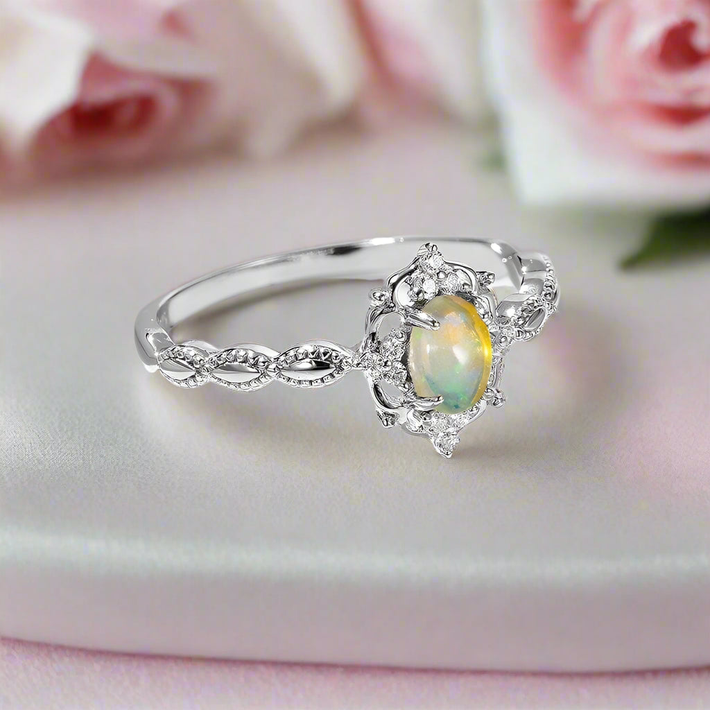 Natural Opal Gemstone Ring-Black Diamonds New York