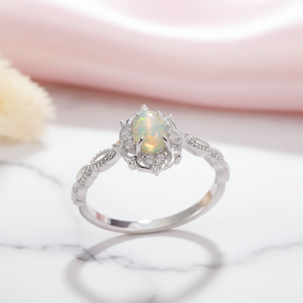 Opal Gemstone Ring-Black Diamonds New York