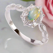 Natural Opal Gemstone Ring-Black Diamonds New York
