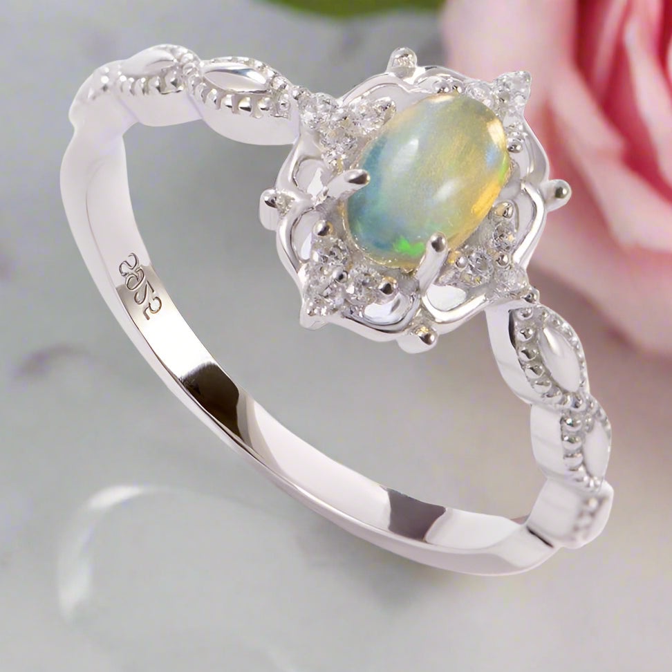 Natural Opal Gemstone Ring-Black Diamonds New York