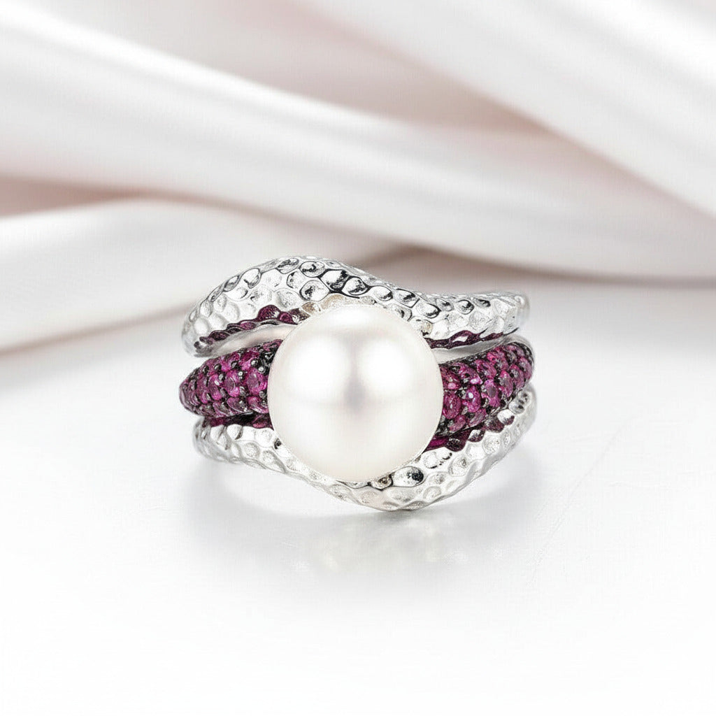 Fresh-water Pearl Ring-Black Diamonds New York