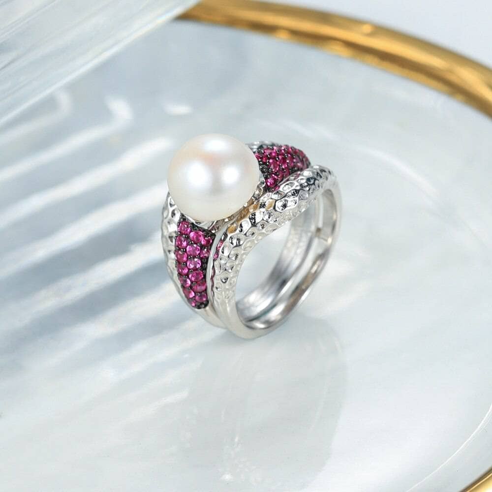 Natural Pearl Fresh-water Pearl Ring-Black Diamonds New York