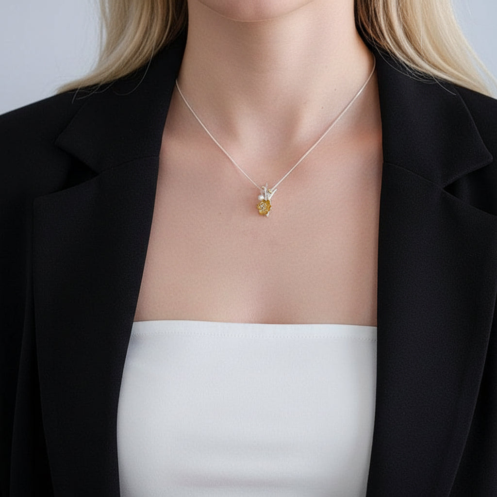 Pearl Winter Blossom & Snow Flower Necklace-Black Diamonds New York
