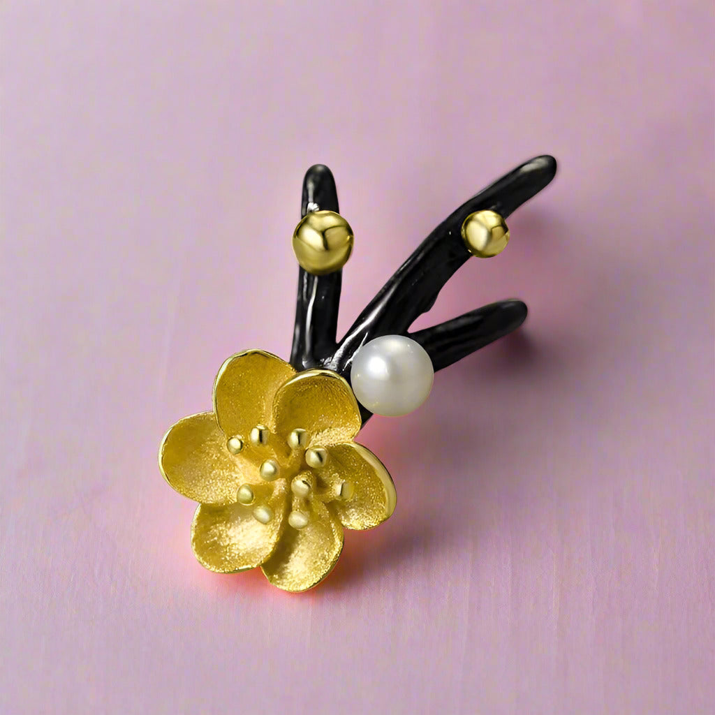 Natural Pearl Winter Blossom & Snow Flower Necklace-Black Diamonds New York