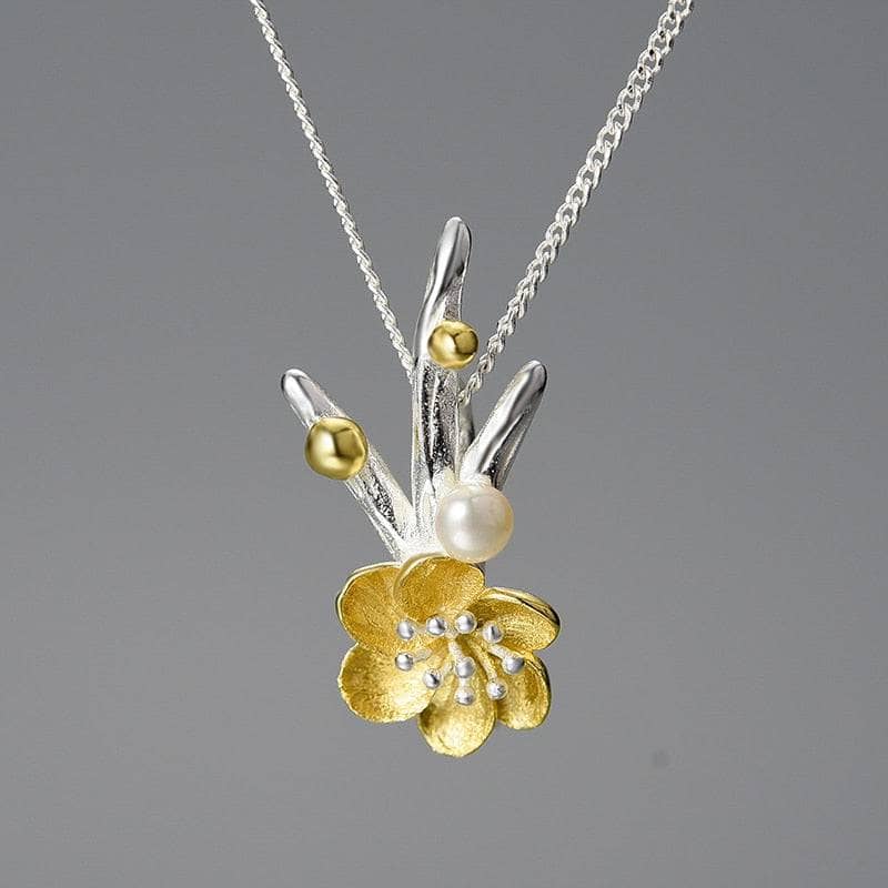 Natural Pearl Winter Blossom & Snow Flower Necklace-Black Diamonds New York