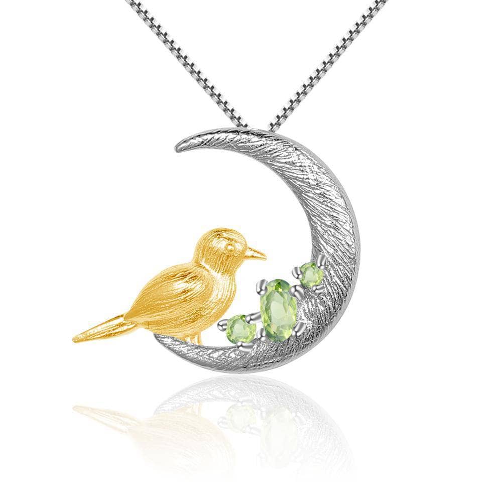 Natural Peridot Gemstone Moon Bird Original Pendant Necklace CAN NOT BE FOUND-Black Diamonds New York