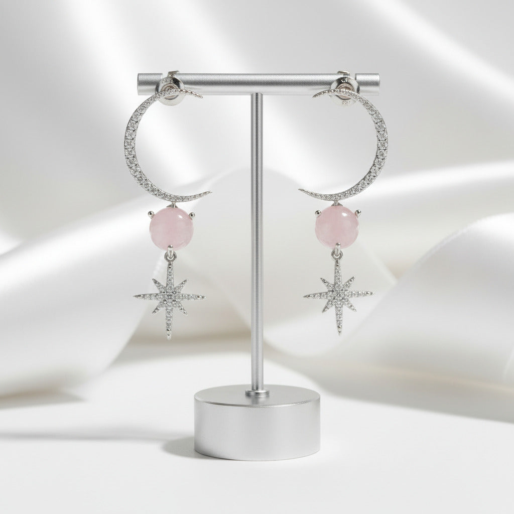 Pink Calcedony Gemstone Drop Earrings-Black Diamonds New York