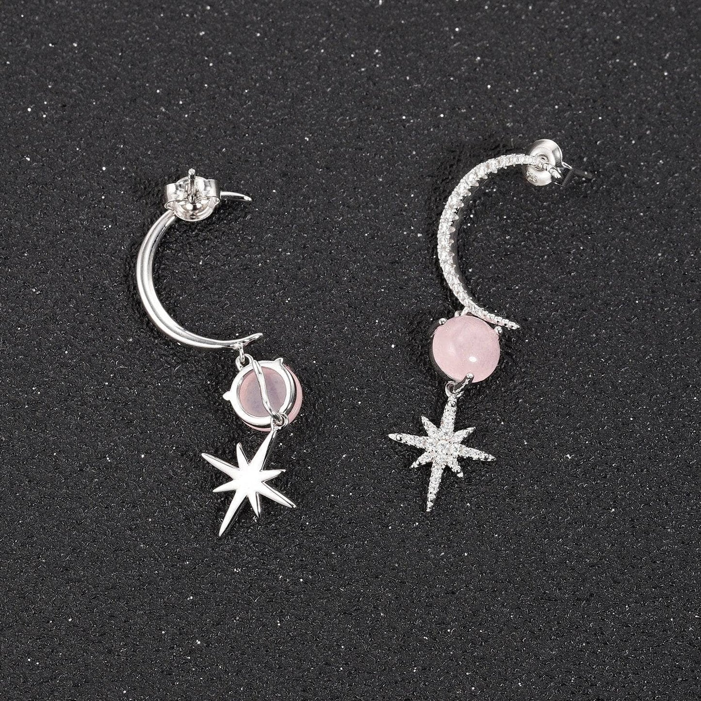 Natural Pink Calcedony Gemstone Drop Earrings-Black Diamonds New York