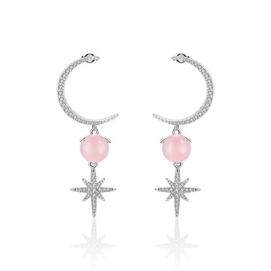 Natural Pink Calcedony Gemstone Drop Earrings-Black Diamonds New York