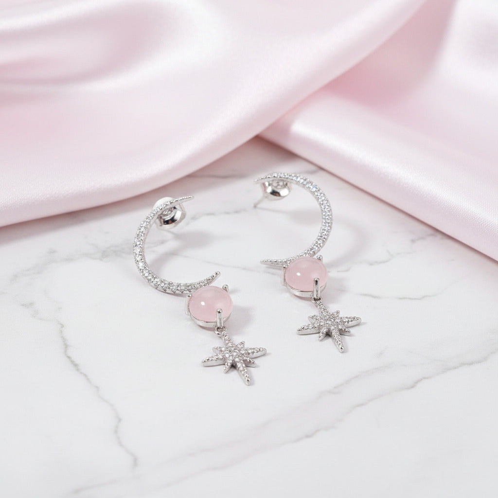 Pink Calcedony Gemstone Drop Earrings-Black Diamonds New York