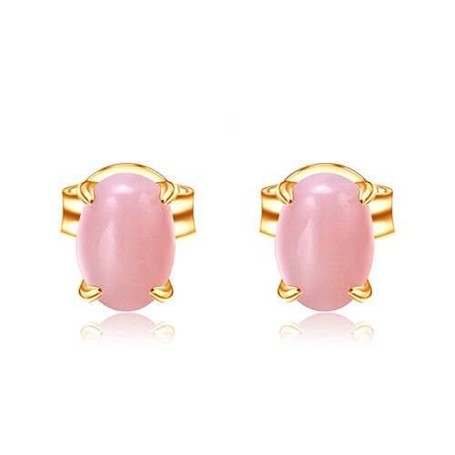 Natural Pink Opal Gemstone Stud Earrings-Black Diamonds New York
