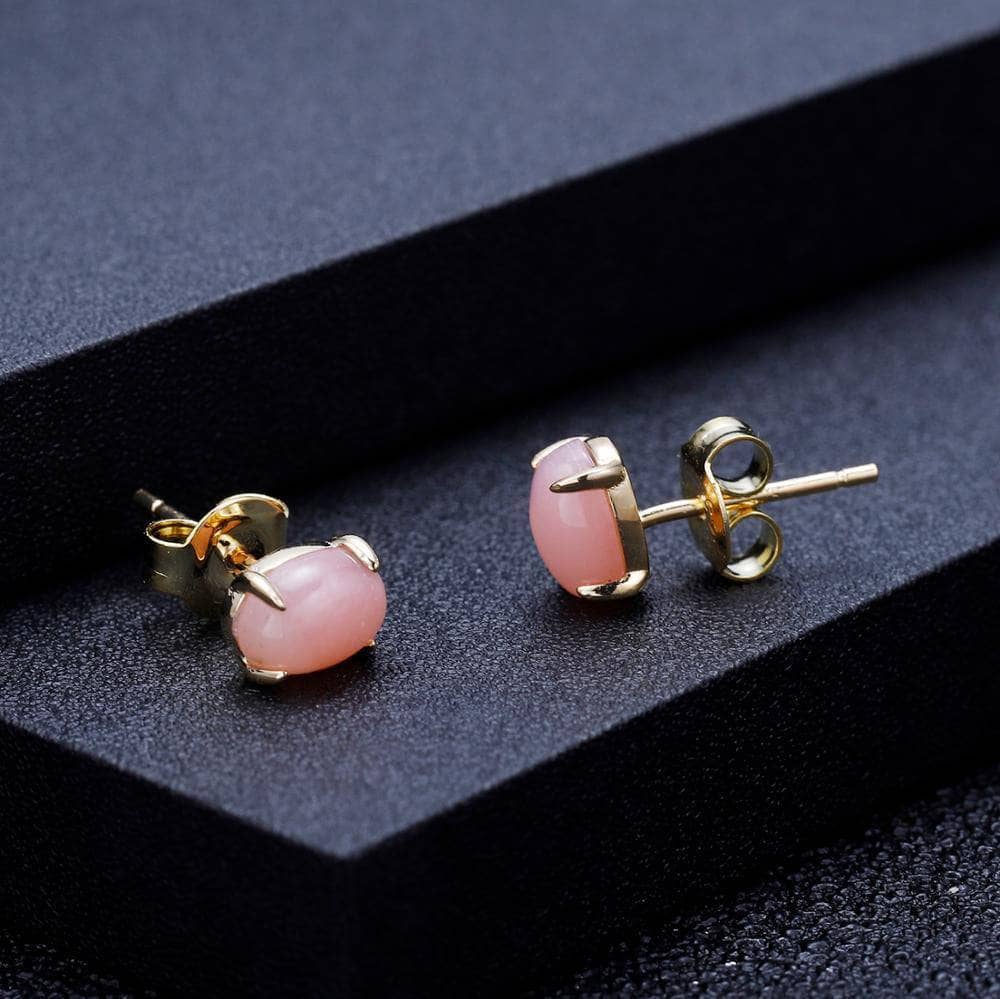 Natural Pink Opal Gemstone Stud Earrings - Black Diamonds New York