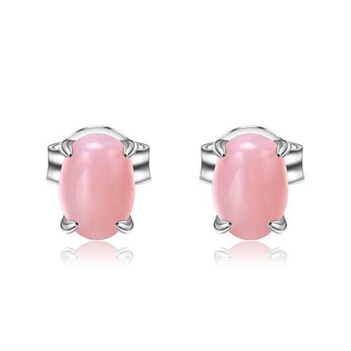 Natural Pink Opal Gemstone Stud Earrings-Black Diamonds New York