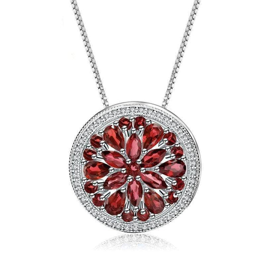 Natural Red Garnet Gemstone Round Pendant Necklace - Black Diamonds New York