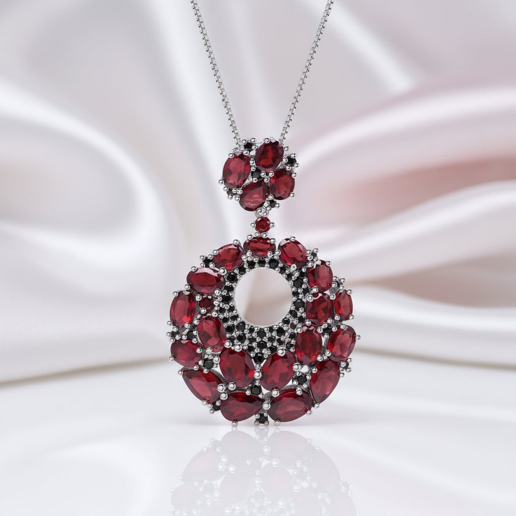 Red Garnet Vintage Necklace-Black Diamonds New York