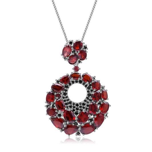 Natural Red Garnet Gemstone Vintage Necklace-Black Diamonds New York