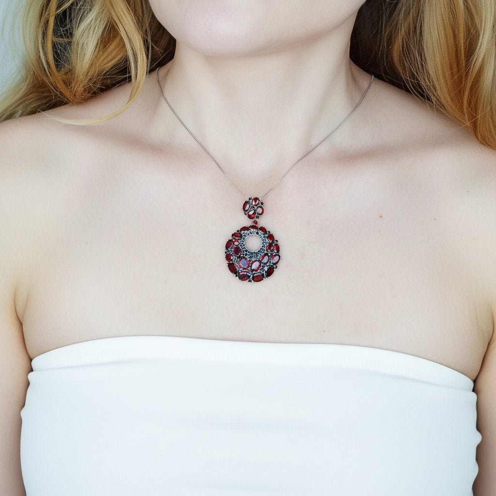 Red Garnet Vintage Necklace-Black Diamonds New York