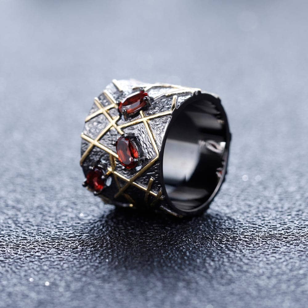 Natural Red Garnet Gemstones Jewelry Set-Black Diamonds New York