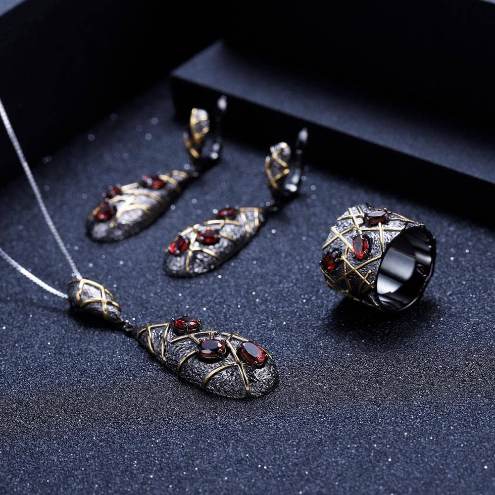 Natural Red Garnet Gemstones Jewelry Set