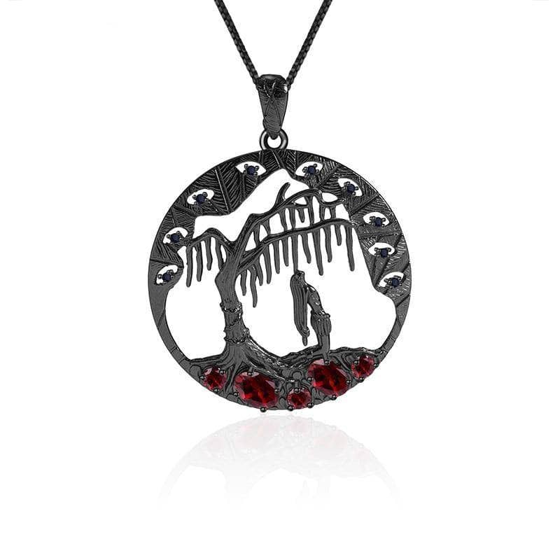 Natural Red Garnet Handmade Pendant Necklace-Black Diamonds New York