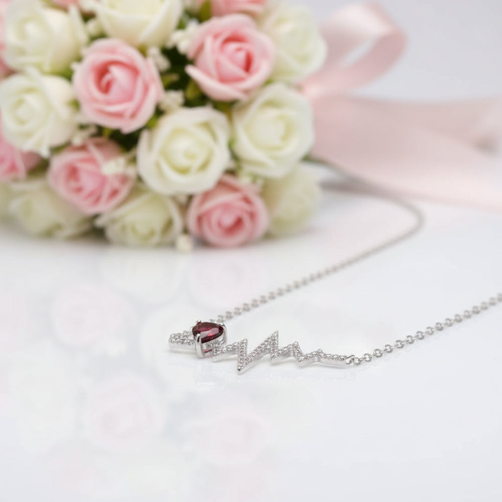 Red Garnet Heartbeat Love Pendant Necklace-Black Diamonds New York