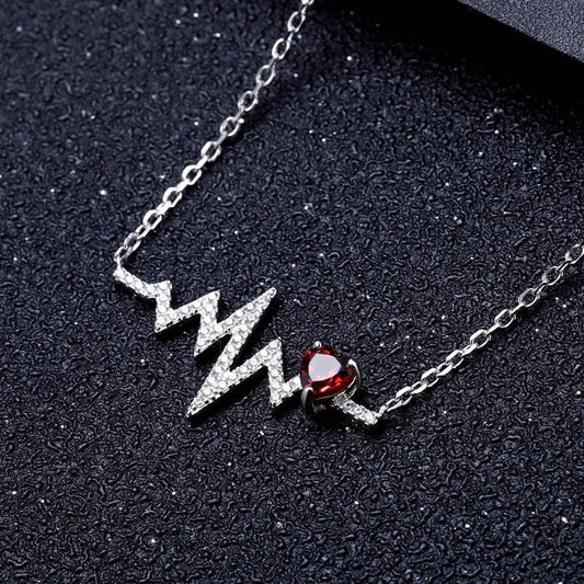 Natural Red Garnet Heartbeat Love Pendant Necklace - Black Diamonds New York