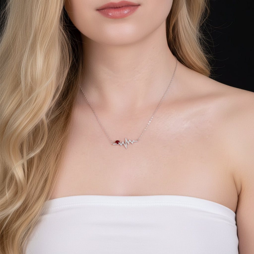Red Garnet Heartbeat Love Pendant Necklace-Black Diamonds New York