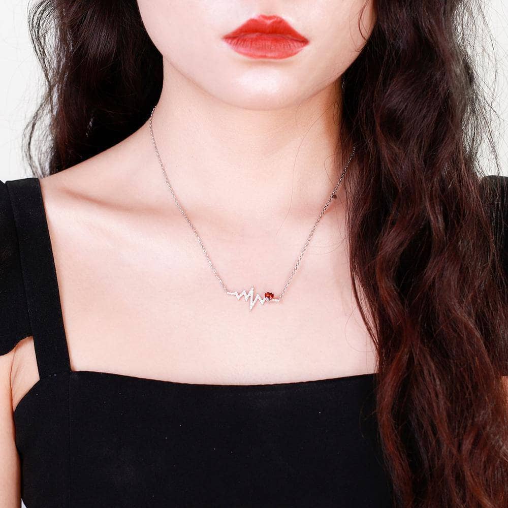 Natural Red Garnet Heartbeat Love Pendant Necklace - Black Diamonds New York
