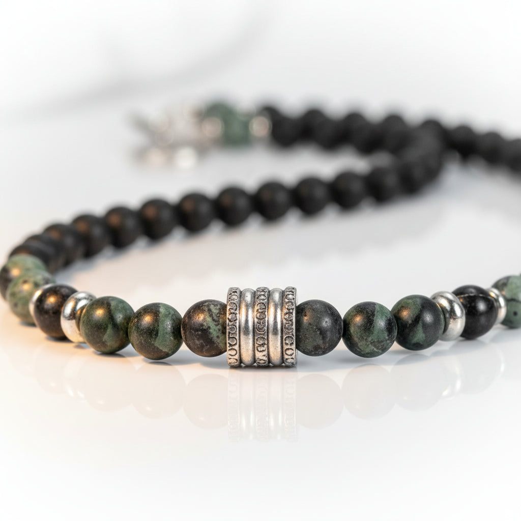 Red Tiger Eyes Bead Men's Necklace-Black Diamonds New York