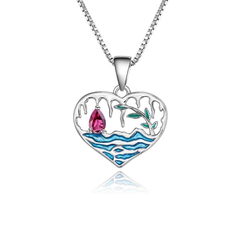 Natural Rhodolite Garnet Gemstone Heart Pendant Necklace - Black Diamonds New York