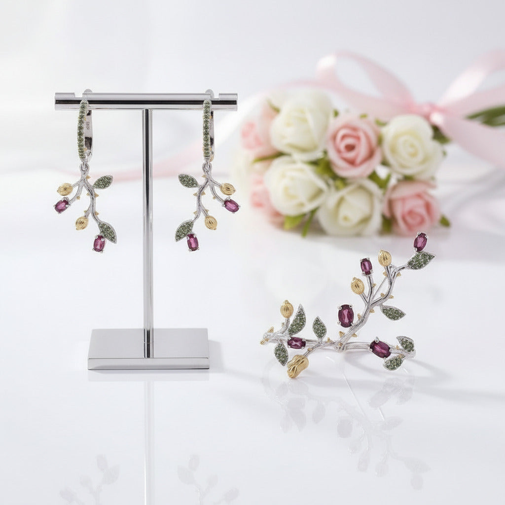 Rhodolite Garnet Jewelry Set-Black Diamonds New York
